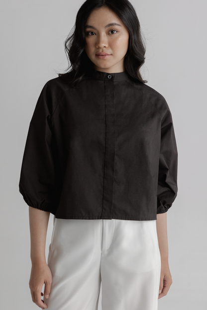 puff sleeve cropped shirt - charcoal