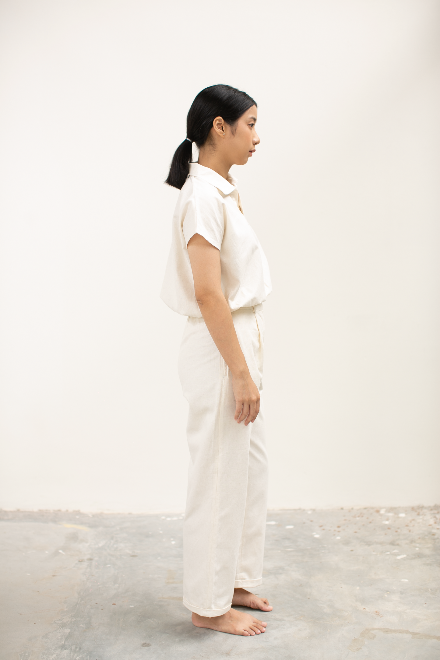 linen v-collar top - ivory