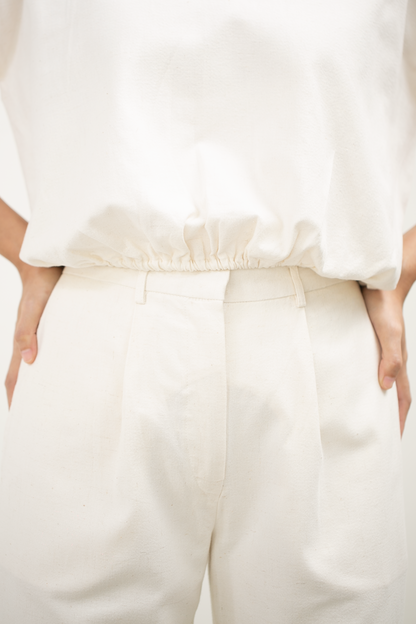 linen v-collar top - ivory